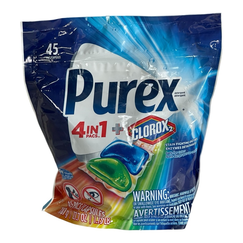 Purex 4 in 1 + Clorox Laundry Detergent Pacs 45 Capsules Safe For Colors Sealed